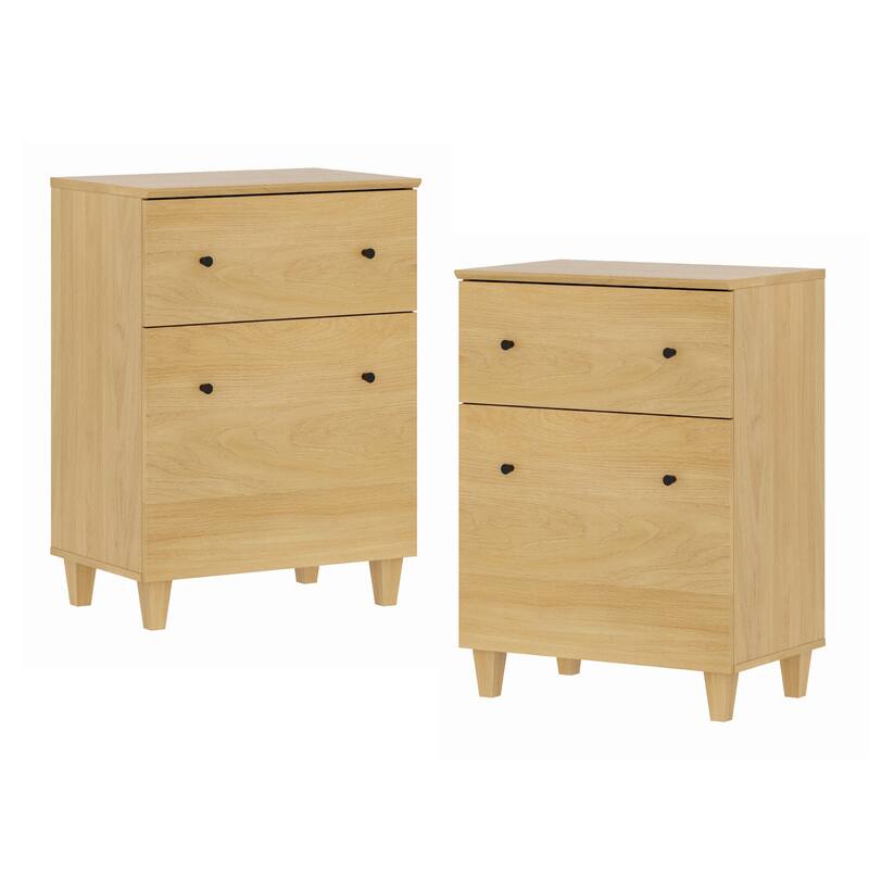 Living Room End Side Table with Drawer and Door, 23.6x15.3x32.4 - 2 Pack - Oak