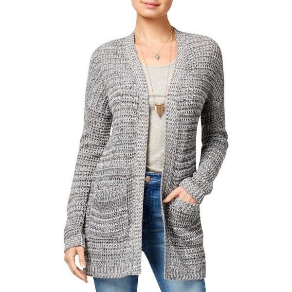Say What? Womens Juniors Cardigan Sweater Open Front Marled