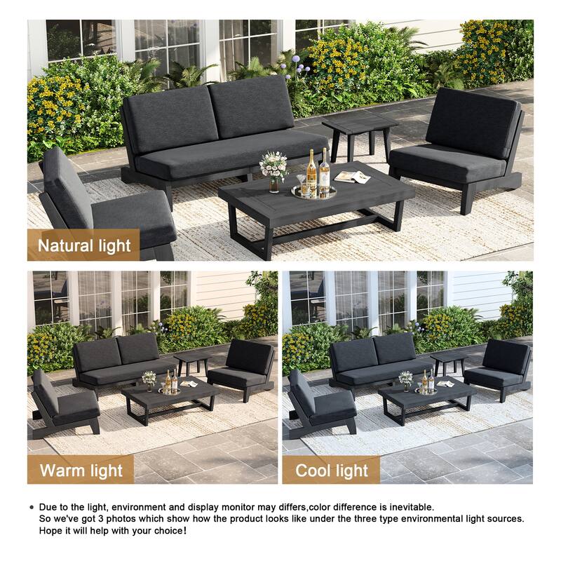 Casual Teak Wood 5-Piece Outdoor Patio Conversation Set