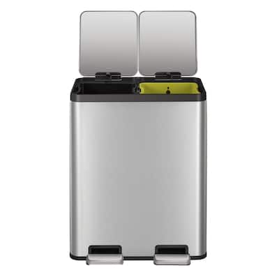 30L+30L Dual Trash Can with Recycle Bin, Stainless Steel Independent ...