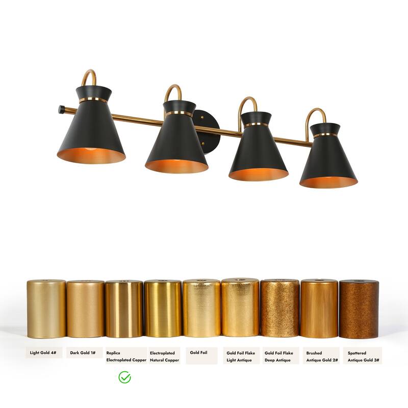 Modern 4-Light Black Gold Bathroom Vanity Lights Linear Wall Sconce with Metal Shades - 31.5" L x 7" W x 8.5" H
