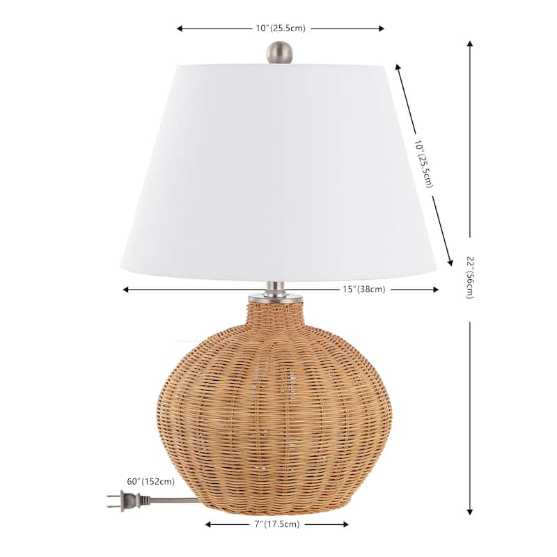 SAFAVIEH Lighting Juana Tropical Coastal Boho Rattan 22-inch Table Lamp - 15 in. W x 15 in. D x 22 in. H