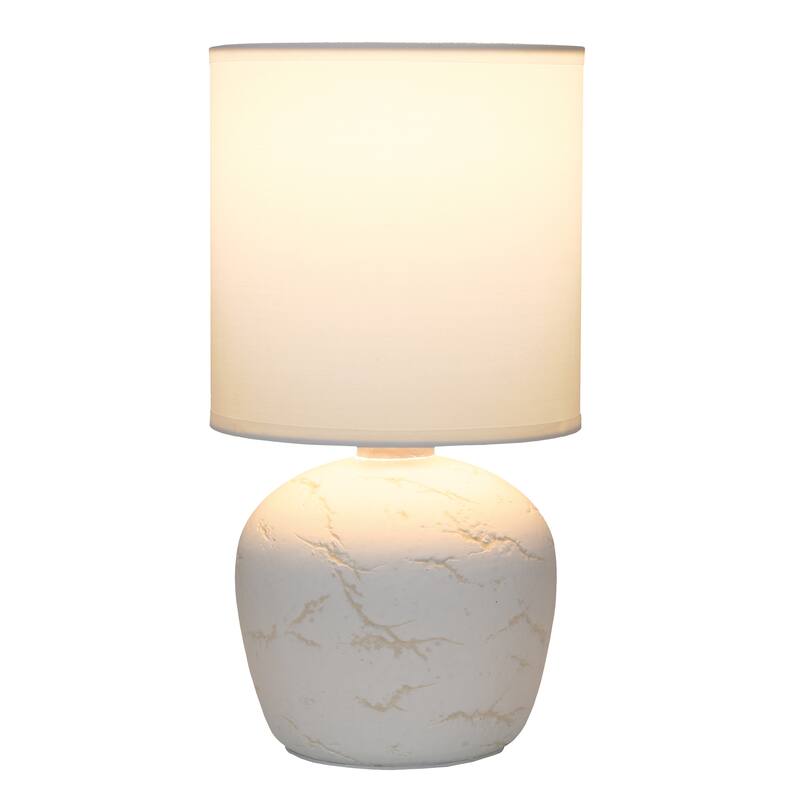 Marble Inspired Ceramic Table Lamp with White Fabric Drum Shade Modern Compact Accent Lighting Multiple Colors