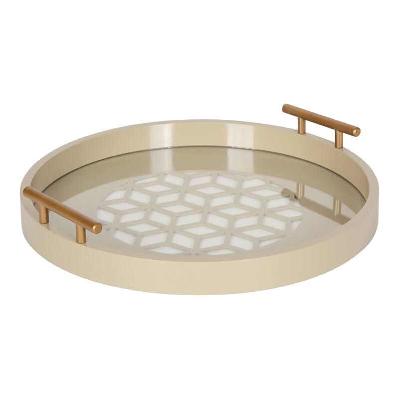 Kate and Laurel Caspen Round Pattern Decorative Metal Handles Tray