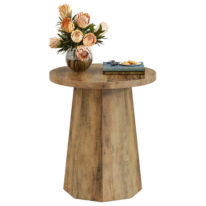 Round End Table, Wooden Couch Side Table, Nightstand Accent Furniture for Living Room, Bedroom