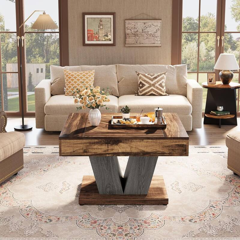 31.5 Inches Wood Coffee Table Square Center Cocktail Tea Table