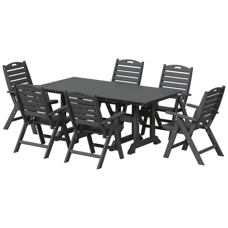 Laguna 7-Piece Rectangular Table Folding Highback Chair Dining Set