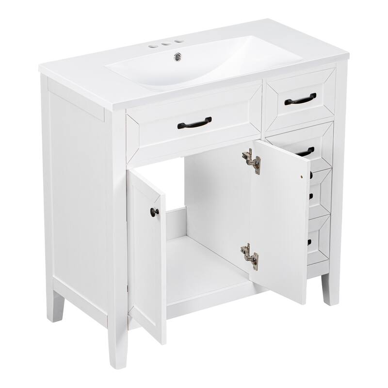 36" Bathroom Vanity with Sink Combo, Black Bathroom Cabinet with Drawers, Solid Frame and MDF Board