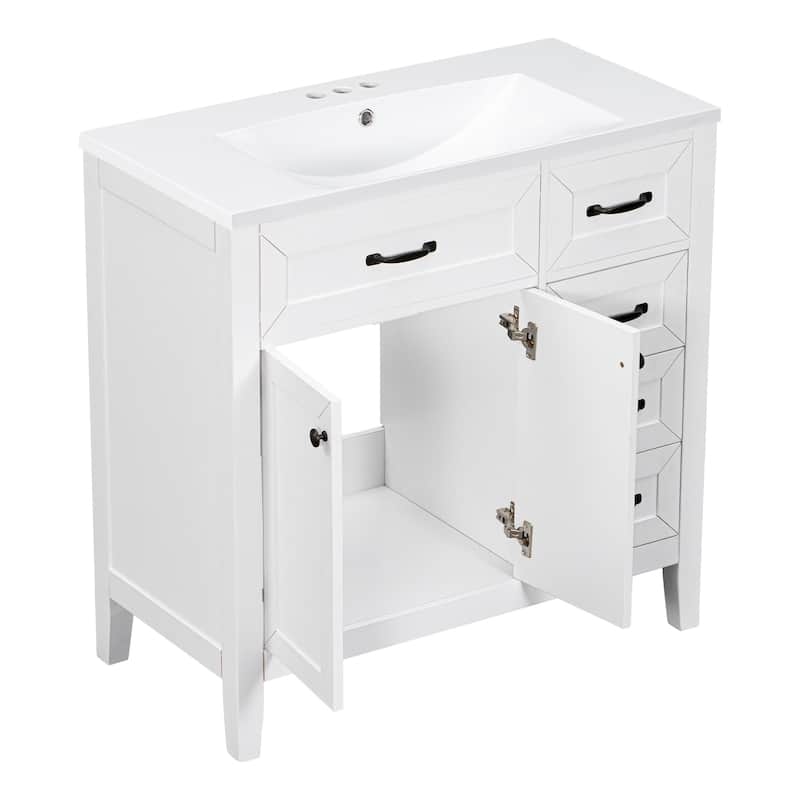 GDFStudio - Avalon 36-Inch Bathroom Vanity with Sink Combo, Solid Wood & MDF Board, Painted Finish - 36"