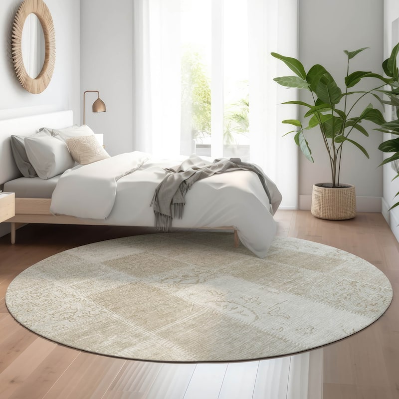 Premium Washable Super Soft Vintage Boho Mayfield Rug - Taupe - 8' x 8' - Round
