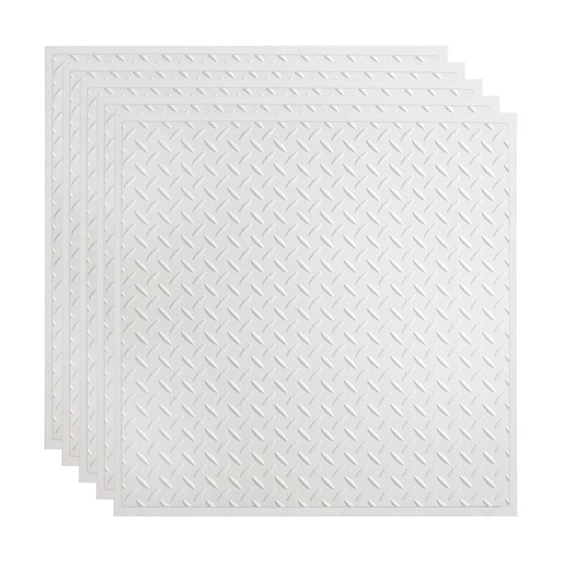 FASÄDE Diamond Plate Revealed Edge Decorative Vinyl 2ft x 2ft Lay in Ceiling Panel in Gloss White (5 Pack) - 5 Pack - Gloss White
