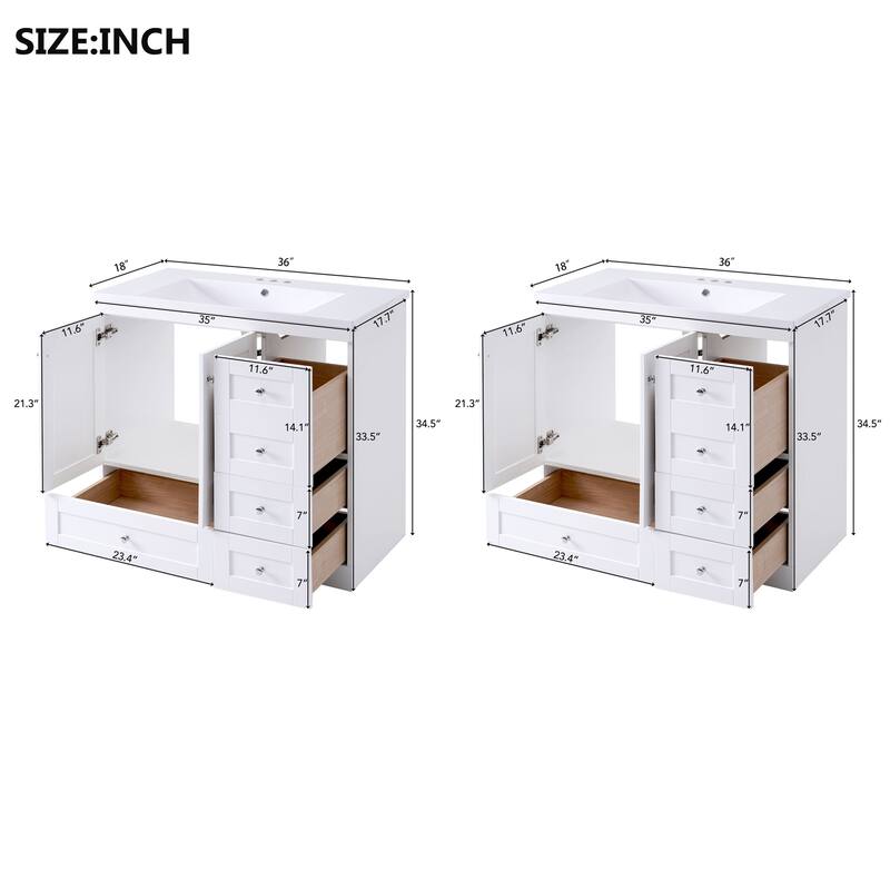 GDFStudio - Natura Shaker Style Double Ceramic Sink Freestanding Bathroom Vanity Set with Soft-close Drawers and Doors, Set of 2