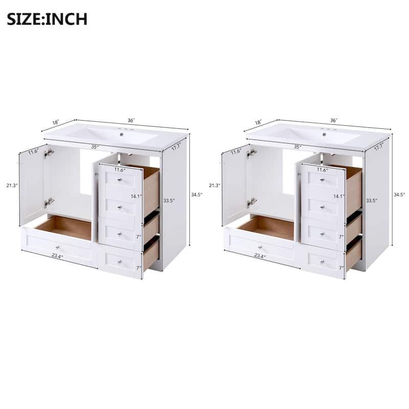 Roomfitters Shaker Style 72" Freestanding Bathroom Vanity Cabinet with Ceramic Sink, Soft-Close Doors and Drawers