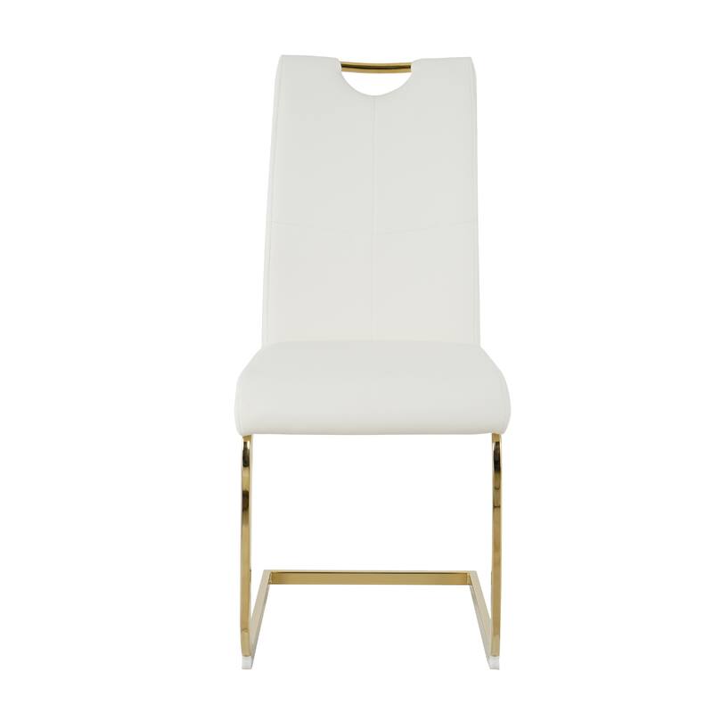 Modern Set of 2 Dining Chairs with Leather Cushioned Seat, Chrome Metal Legs, for Dining Room, Living Room, and Bedroom