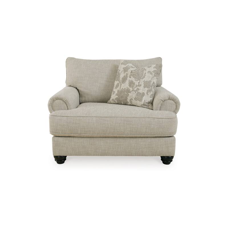 Asen 51 Inch Wide Oversized Chair, 1 Pillow, Rolled Arms, Beige Polyester