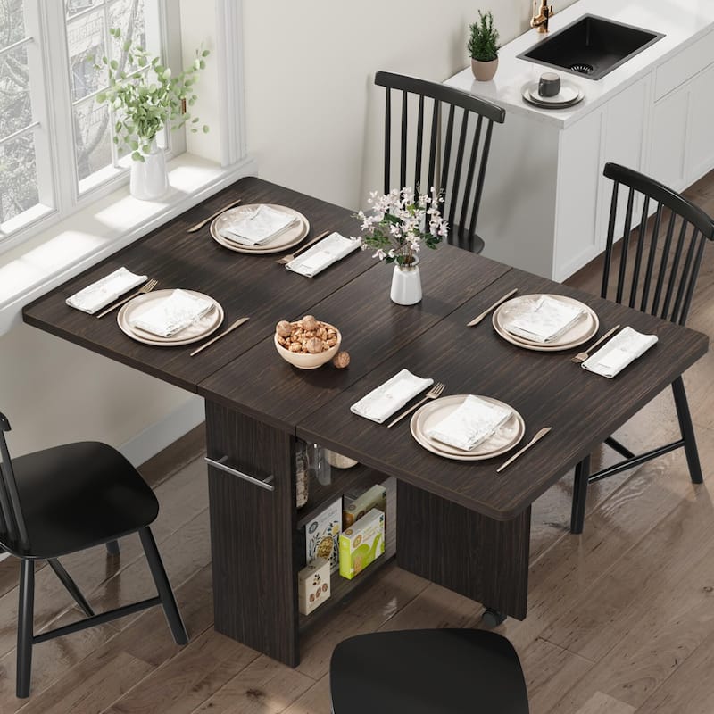 Space Saving Folding Dining Table with 2 Tier Storage