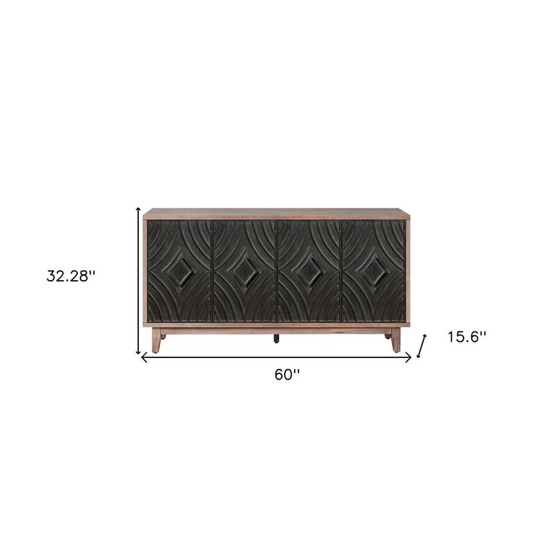HomeRoots 60" Brown and Charcoal Distressed Wood Sideboard with Four Doors - 60' X '32.28' X '15.6