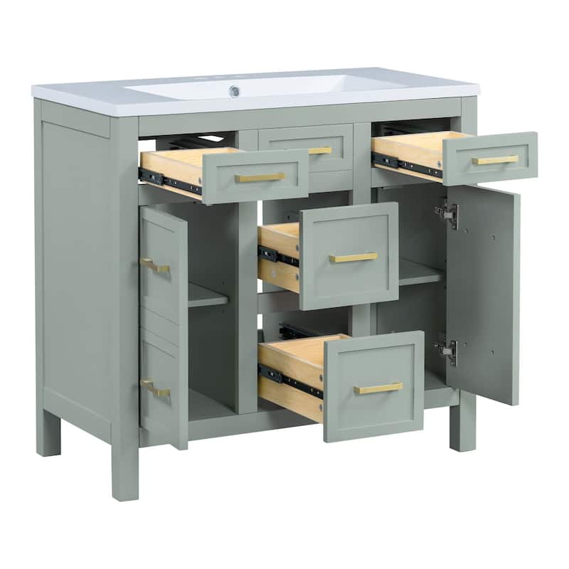 Modern 36-Inch Free-Standing Vanity with Stain-Resistant Resin Sink & Ample Storage
