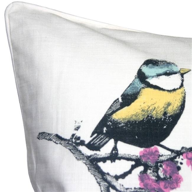 Bird on Cherry Blossom Branch Cotton 16x16 Throw Pillow with Polyfill Insert