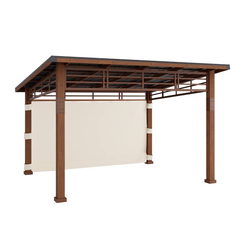12x14 ft Outdoor Pavilion Wooden Gazebo with Hardtop Metal Roof Shelter for Patio, Backyard, Garden