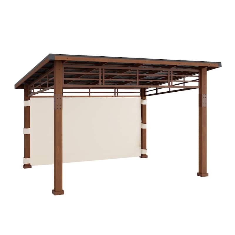Outdoor Wooden 12x14 Hardtop Pergola Metal Roof Gazebo with Curtain For Backyard