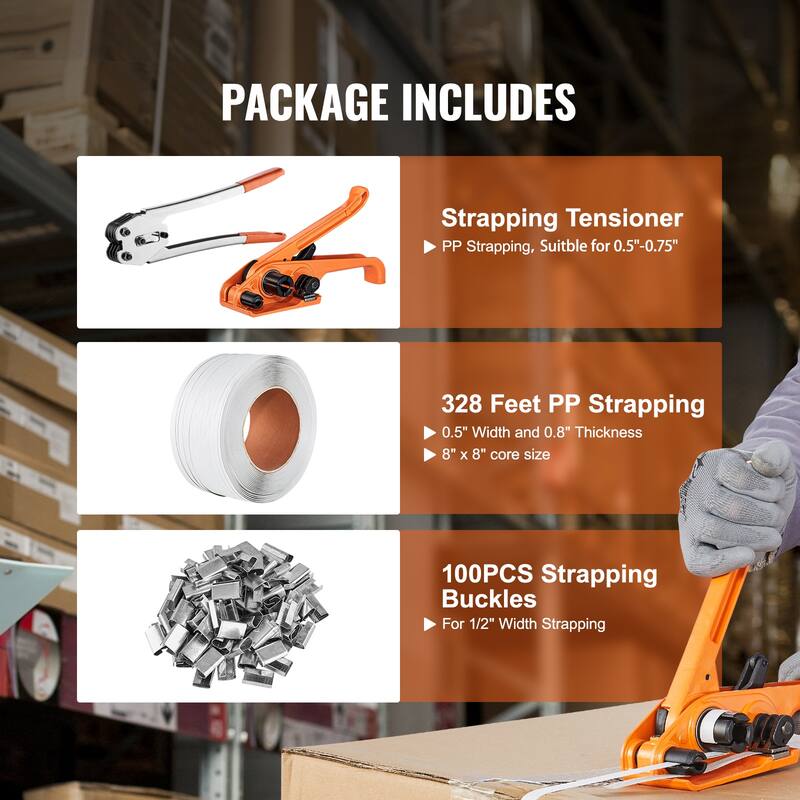 Banding Strapping Kit with Strapping Tensioner Tool, Banding Sealer Tool, Pallet Packaging Strapping Banding Kit
