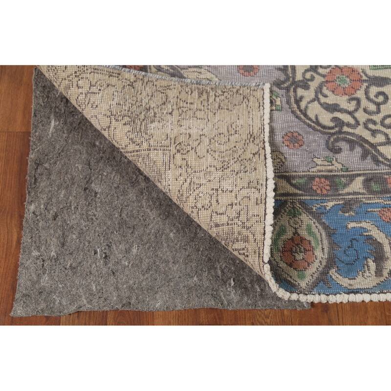 Distressed Blue Tabriz Persian Vintage Rug Hand-Knotted Wool Carpet - 6'10"x 10'8"
