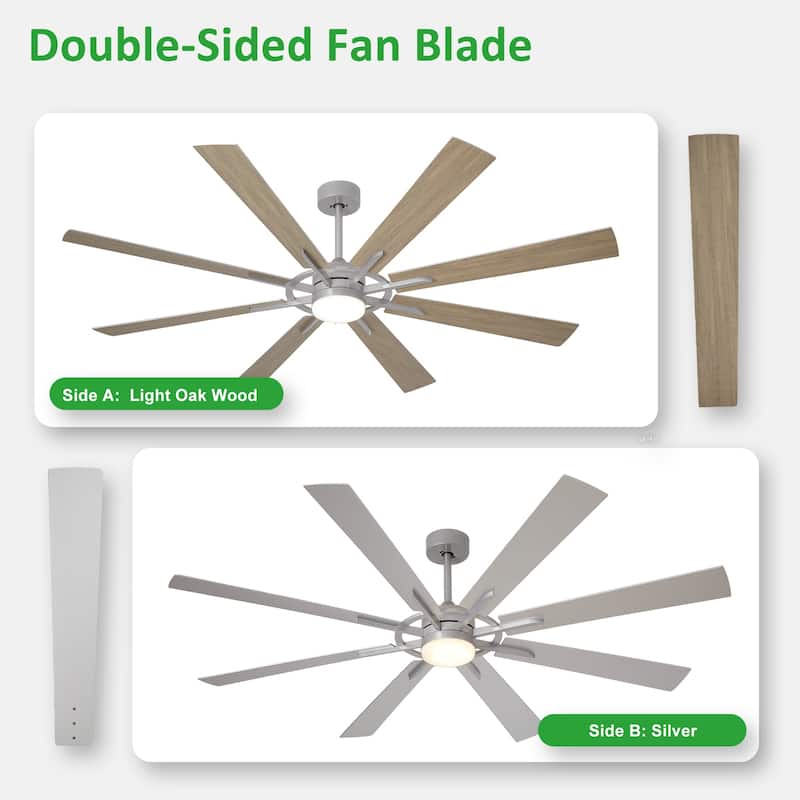 Modern 72 Inch 8 Blade Outdoor large Ceiling Fans with Lights: Dimmable Indoor Reversible 6 Speed Quiet DC Motor