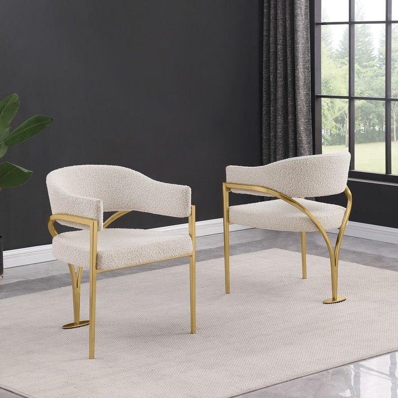 Best Quality Furniture Matte Brushed Gold Chrome Dining Chairs (Set of 2) - N/A - Cream-Chairs