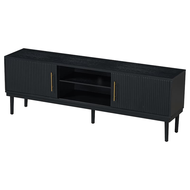 74.9"Modern TV Stand with Vertical Striped Sliding Doors - Space-Saving Media Console with Stylish Storage