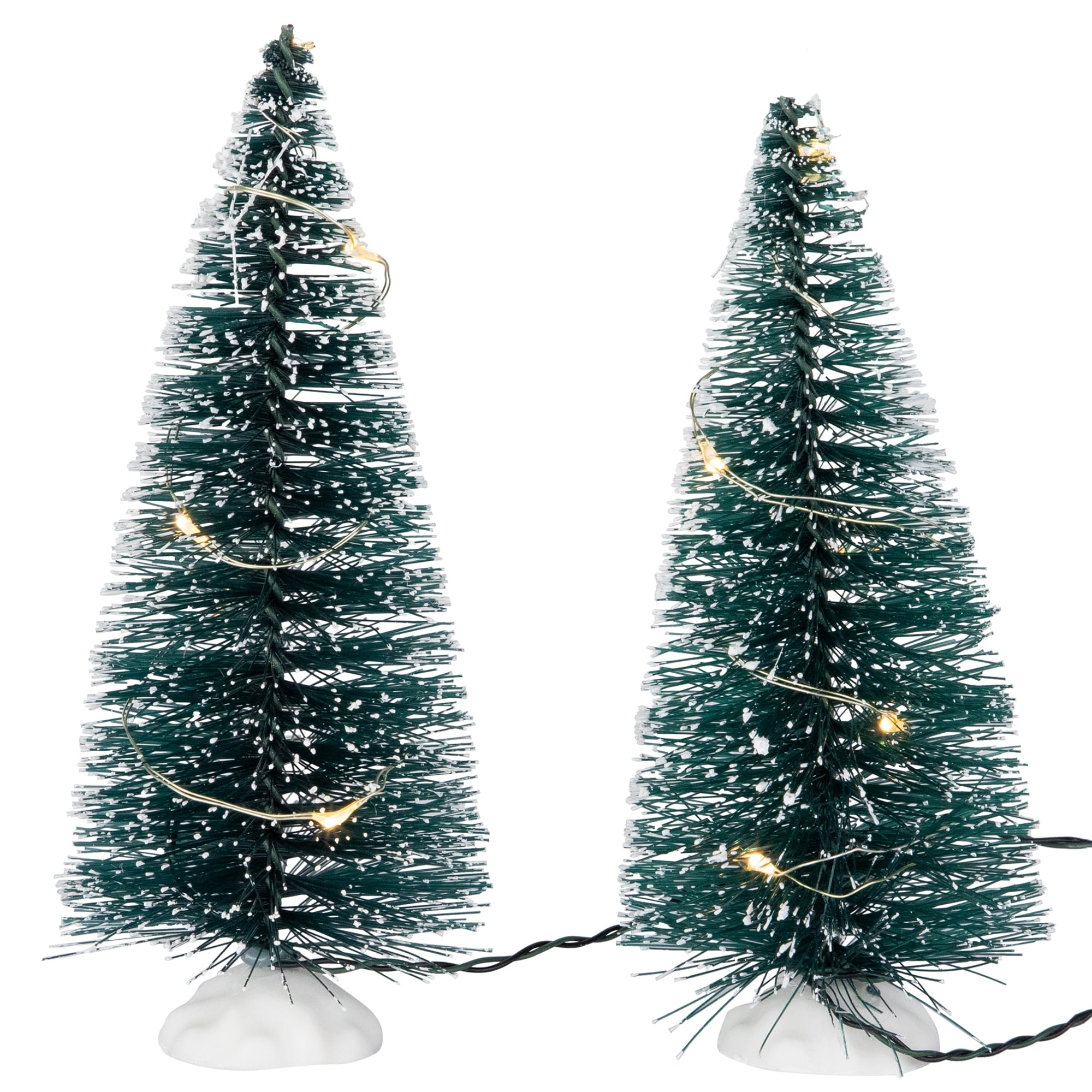 2 LED Frosted Mini Bottle Brush Pine Christmas Village Trees - 6