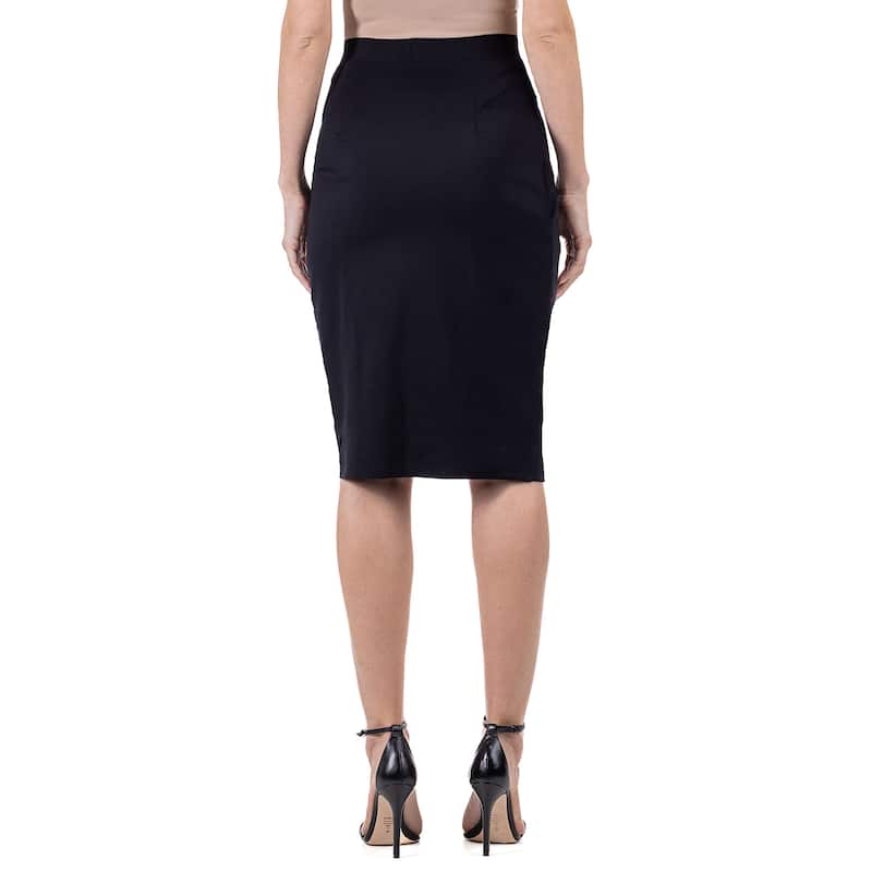 24seven Comfort Apparel Elastic Waist Knee Length Tulip Pencil Skirt