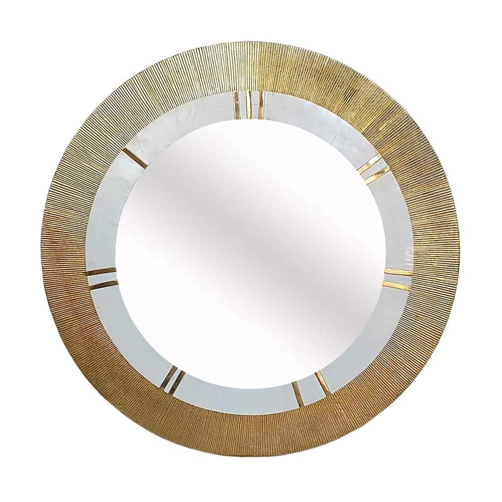 HomeRoots 36" Gold and White Round Aluminum Ribbed Edge Framed Accent Mirror - 36' X '36' X '0.8