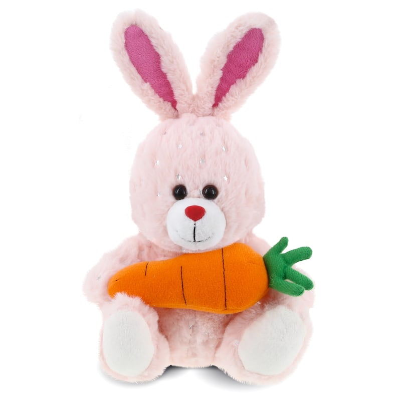 DolliBu Happy Easter Super Soft Plush Rose Gold Bunny with Carrot - 8 inches