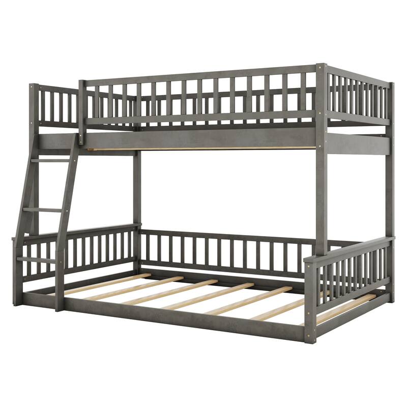 Space-Saving Full XL over Queen Bunk Bed with Ladder and Guardrails in Gray