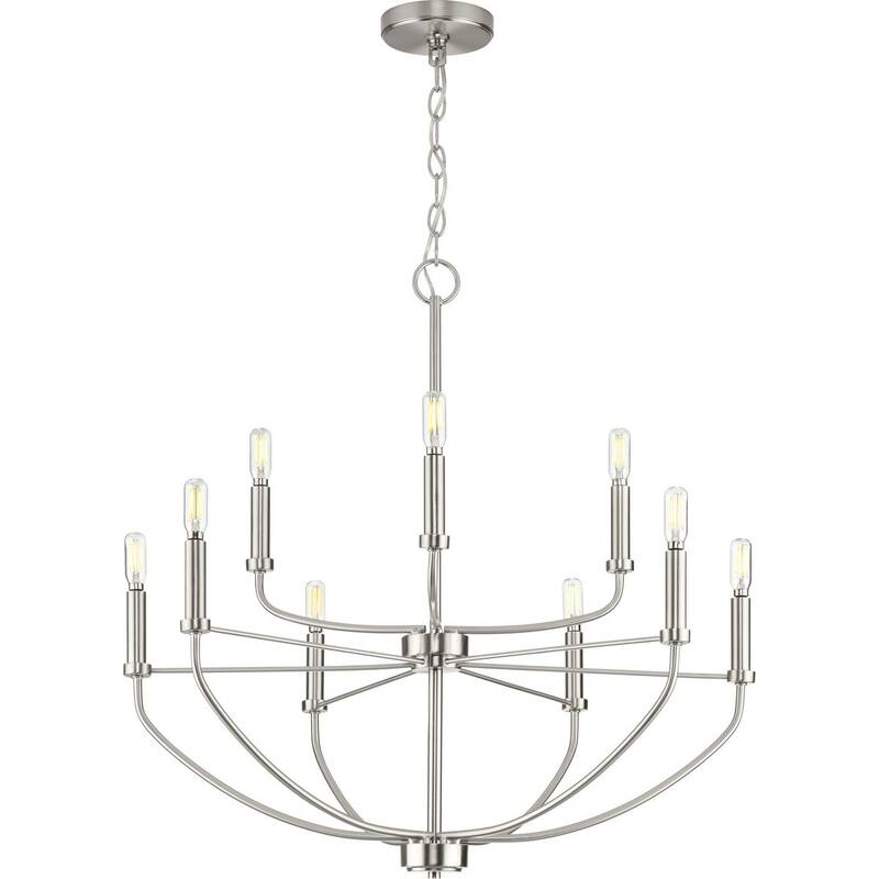 Leyden Collection 9-Light Brushed Nickel Farmhouse Chandelier Light - 28 in x 28 in x 27 in