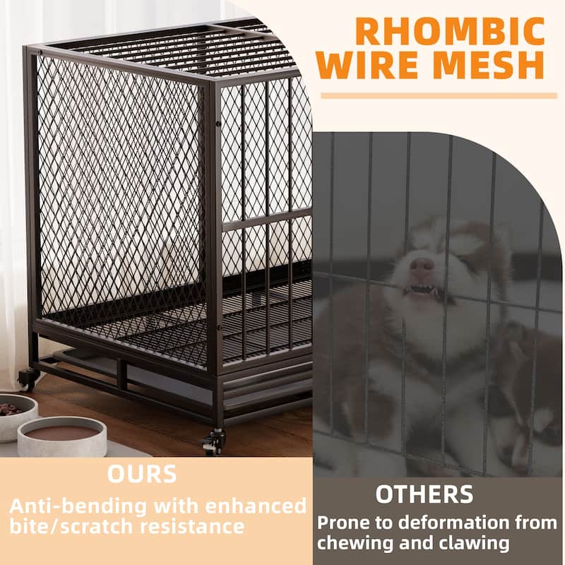 EROMMY Heavy Duty Dog Crate Furniture, Indoor Dog Kennel with Metal Mesh, Removable Tray & Lockable Wheels.