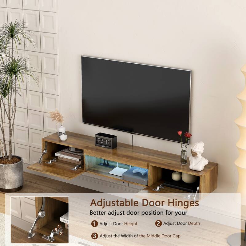 63" Floating TV Stand with Storage, LED Lights & Power Outlet for TVs Up to 60"
