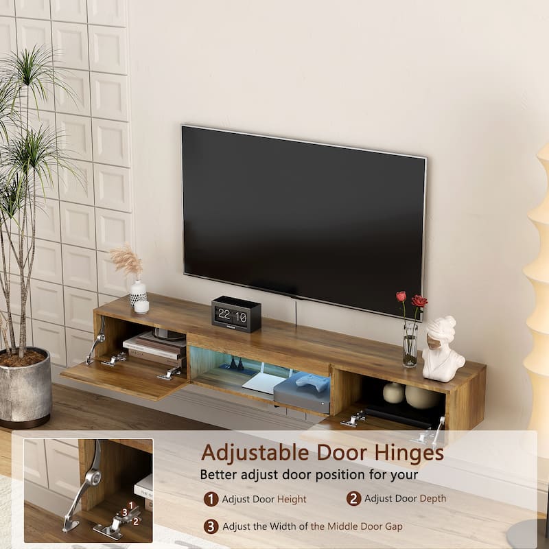 Floating TV Stand,Wall Mounted TV Shelf with LED lights & Power Outlet,Wall Mounted Floating 65" TV Stand with 16 Color LEDs