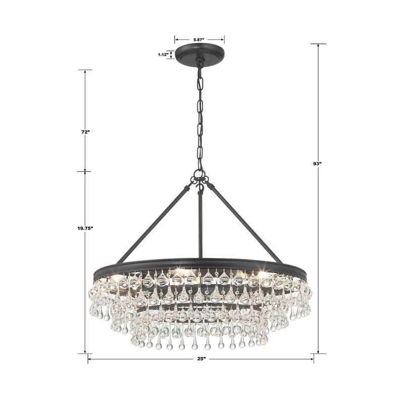 Calypso 6 Light Matte Black Chandelier - 25"W x 19.75"H x 25"D