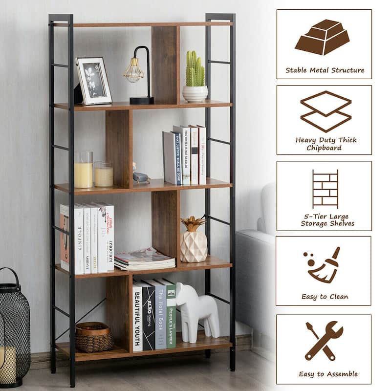 4-Tier Industrial Bookshelf Floor Standing Storage Rack Large Storage - 29" x 12" x 61" (L x W x H)