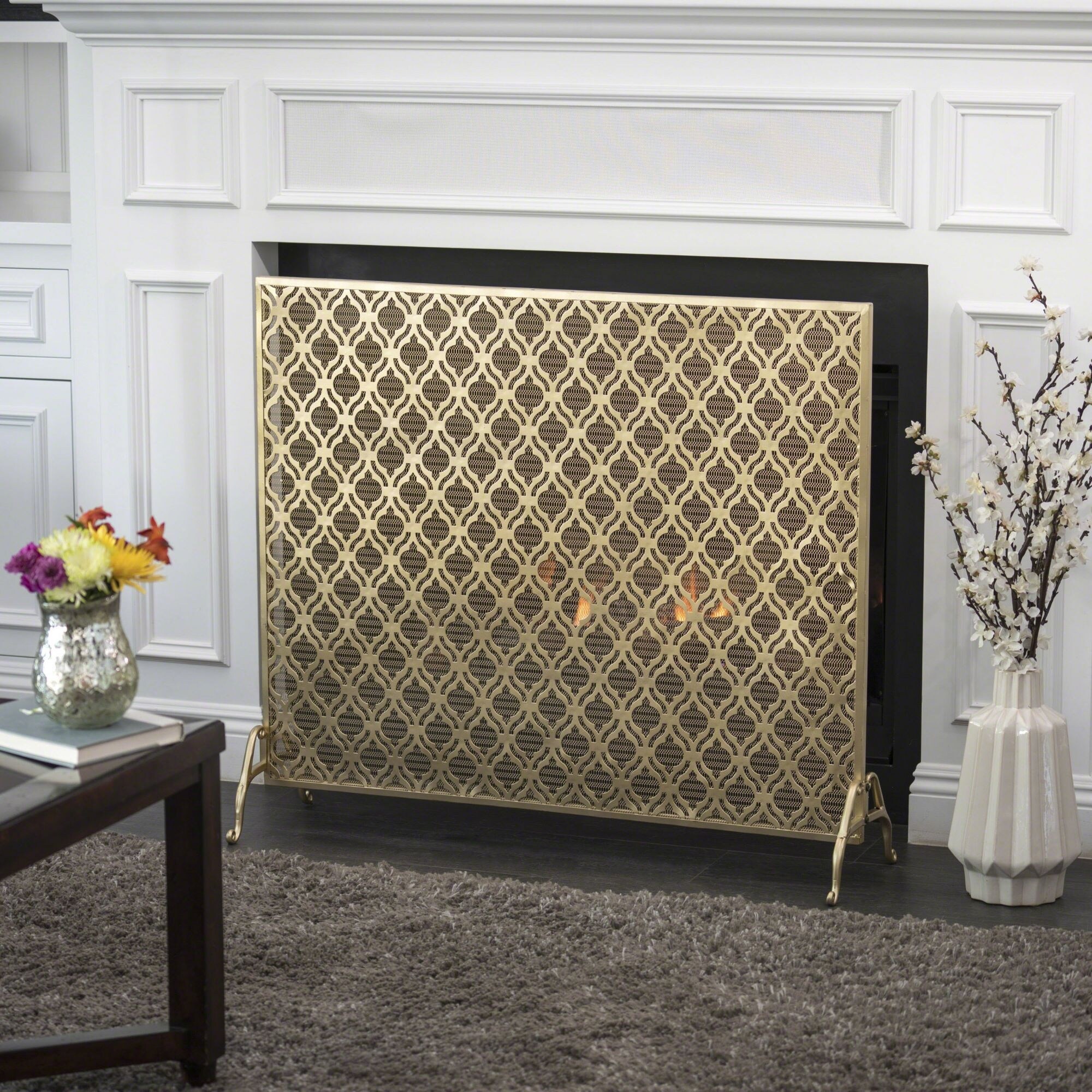 Shop 39 5 Gold Contemporary Single Paneled Fireplace Screen