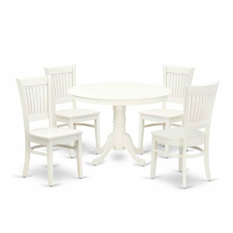HomeStock 5-Piece Linen White Finish Solid Wood Top Dining table with 4 Chairs with Slat Back