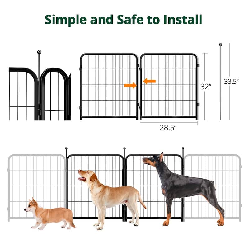 GARPROVM 2 Panels 32" Height Dog Playpen Heavy Duty Pet Fence Indoor Outdoor - 2 Panels 32" H