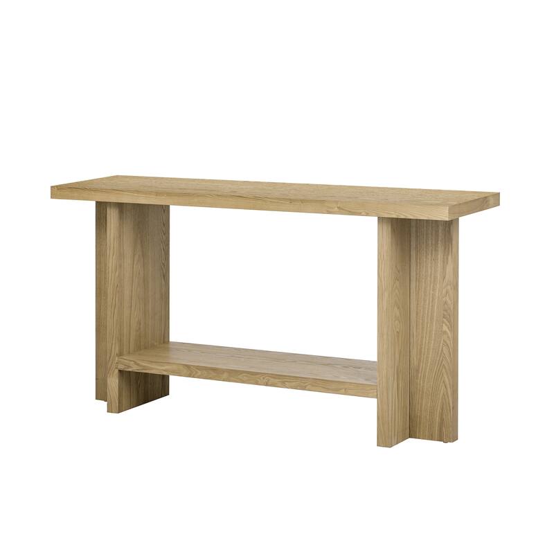 60" Console Table with T-Leg Base & Ash Veneer, Modern Style