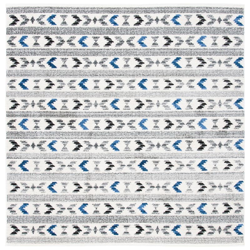 SAFAVIEH Sedona Liivia Boho Tribal Fringe Rug - 6' Square - Ivory/Charcoal