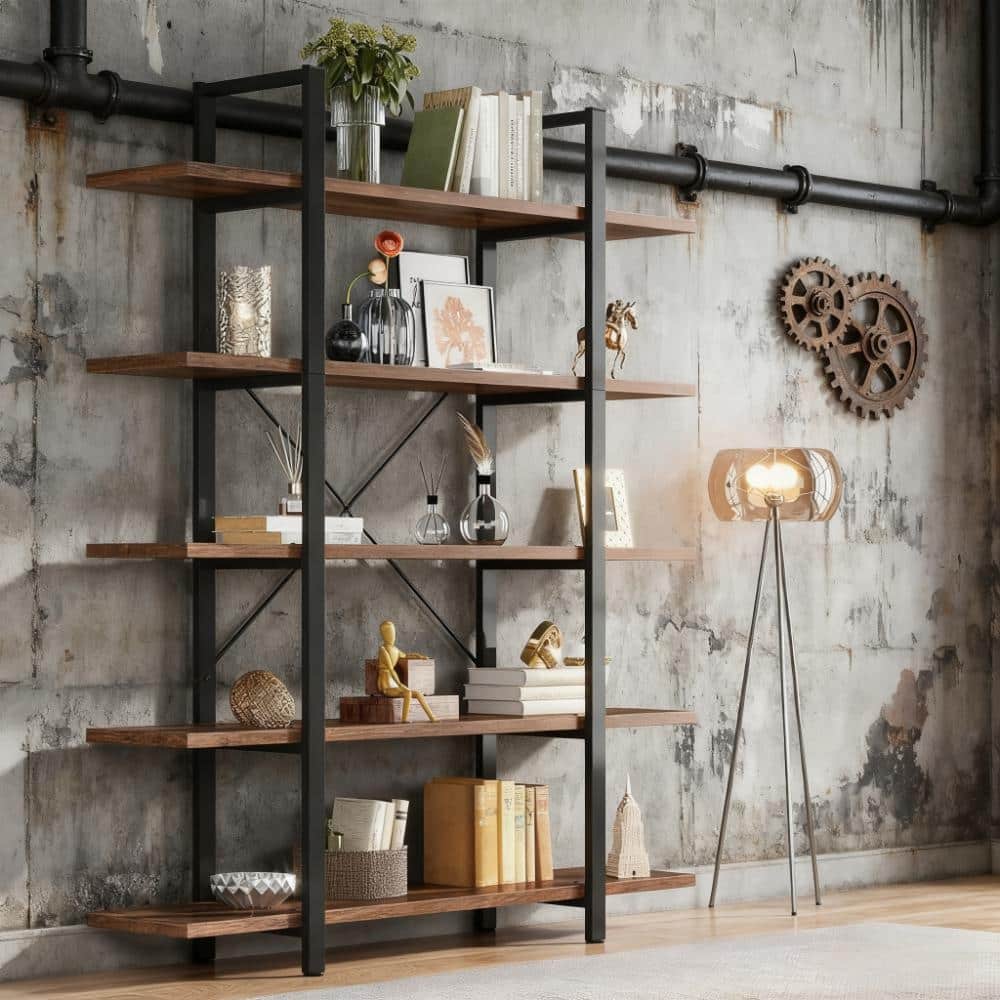 5 Tier Bookcase 72 Inch Tall Open Shelf Storage Steel Frame