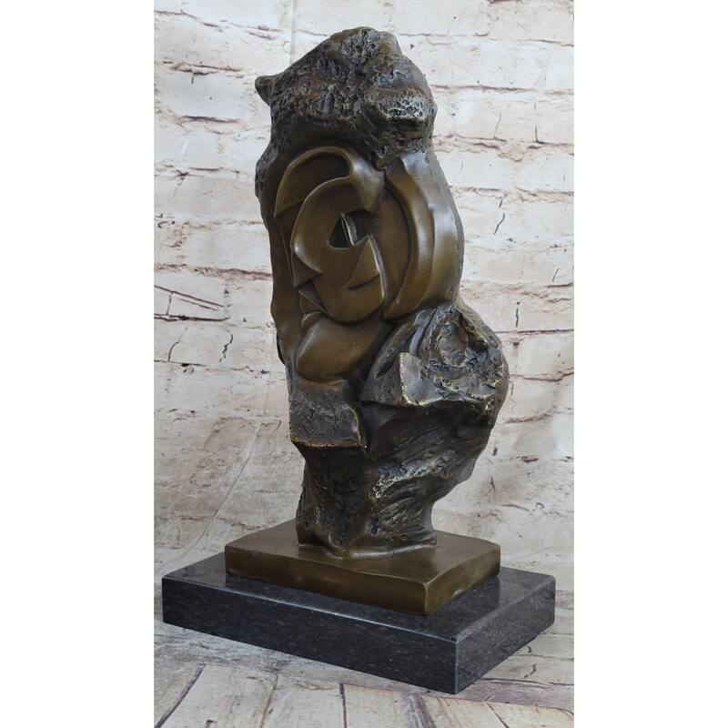 Handmade Abstract Bronze Face Sculpture Marble Base Modern Cubism Home Statue