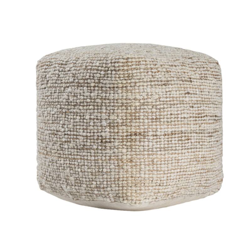 HomeRoots 18" Ivory Cotton Wool And Jute Striped Pouf Ottoman