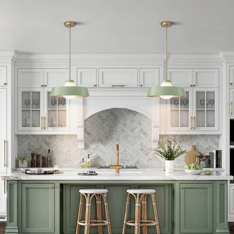 1-Light Modern Brushed Gold Dome Frosted Opal Glass Globe Bubble Pendant Light For Kitchen Island